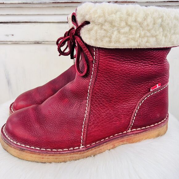Duckfeet Aarhus Red Pebbled Leather Shearling Lined Boots Unisex ~ EU41 US10/8 - Picture 1 of 8